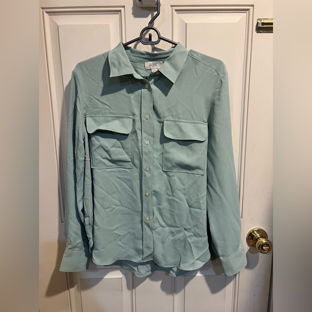 LOFT Sage Green Button-Down Blouse